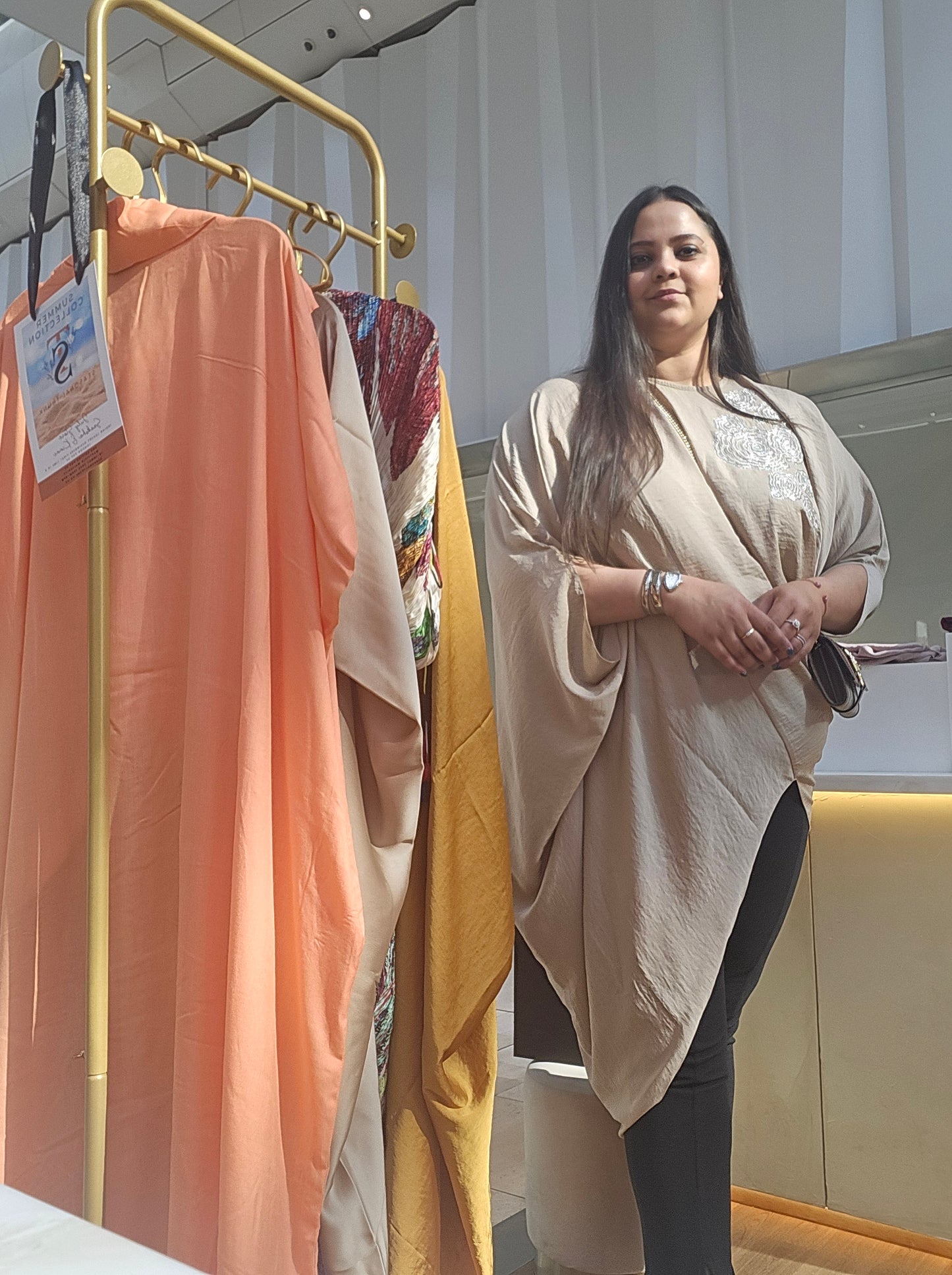 Embroidered drape tunic beige