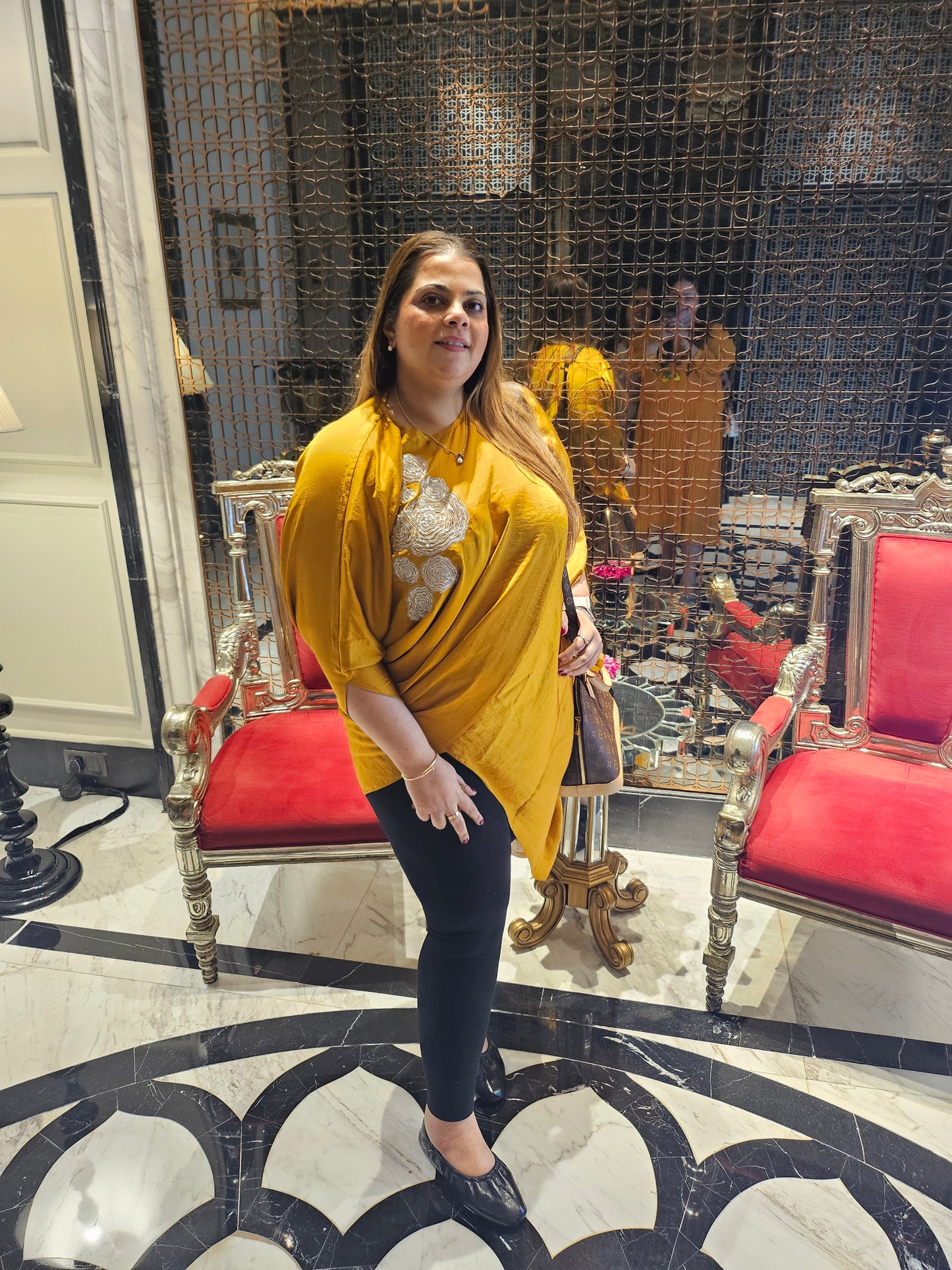 Embroidered drape tunic