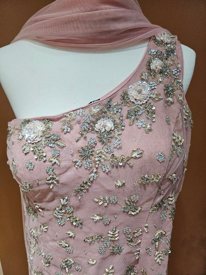 Pink one shoulder sharara set