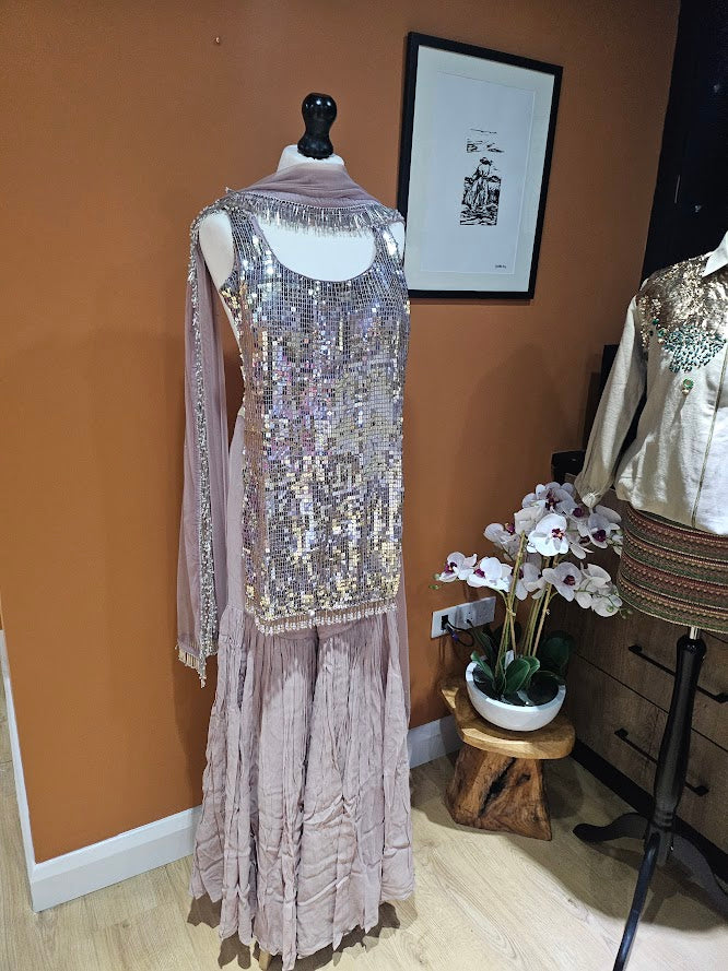 Light pink sequin sharara set