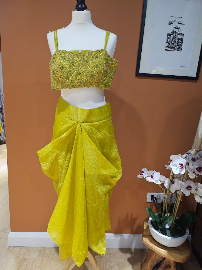 Yellow dhoti skirt cape set