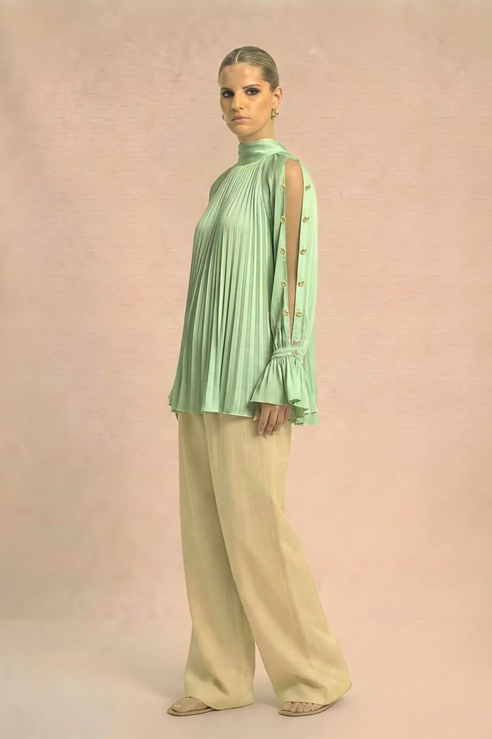 Silk shirts green halterneck blouse