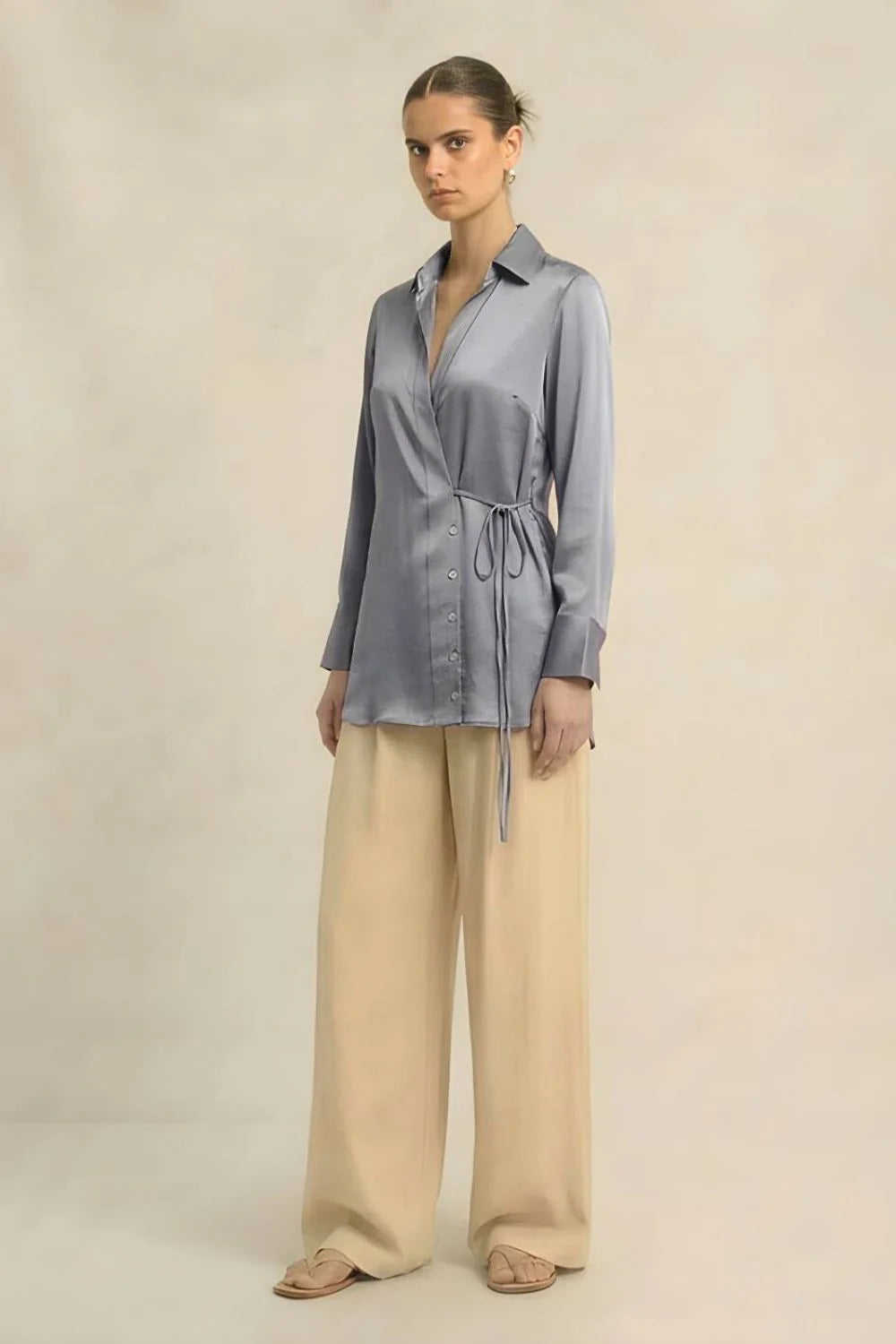 Silk grey wrap blouse