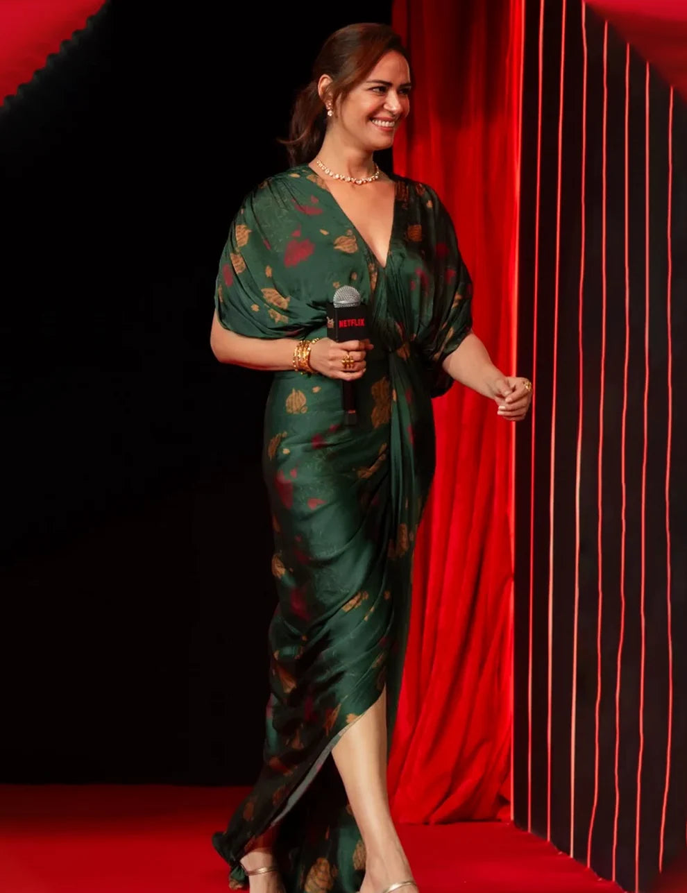 Mona green floral V neck kaftan gown