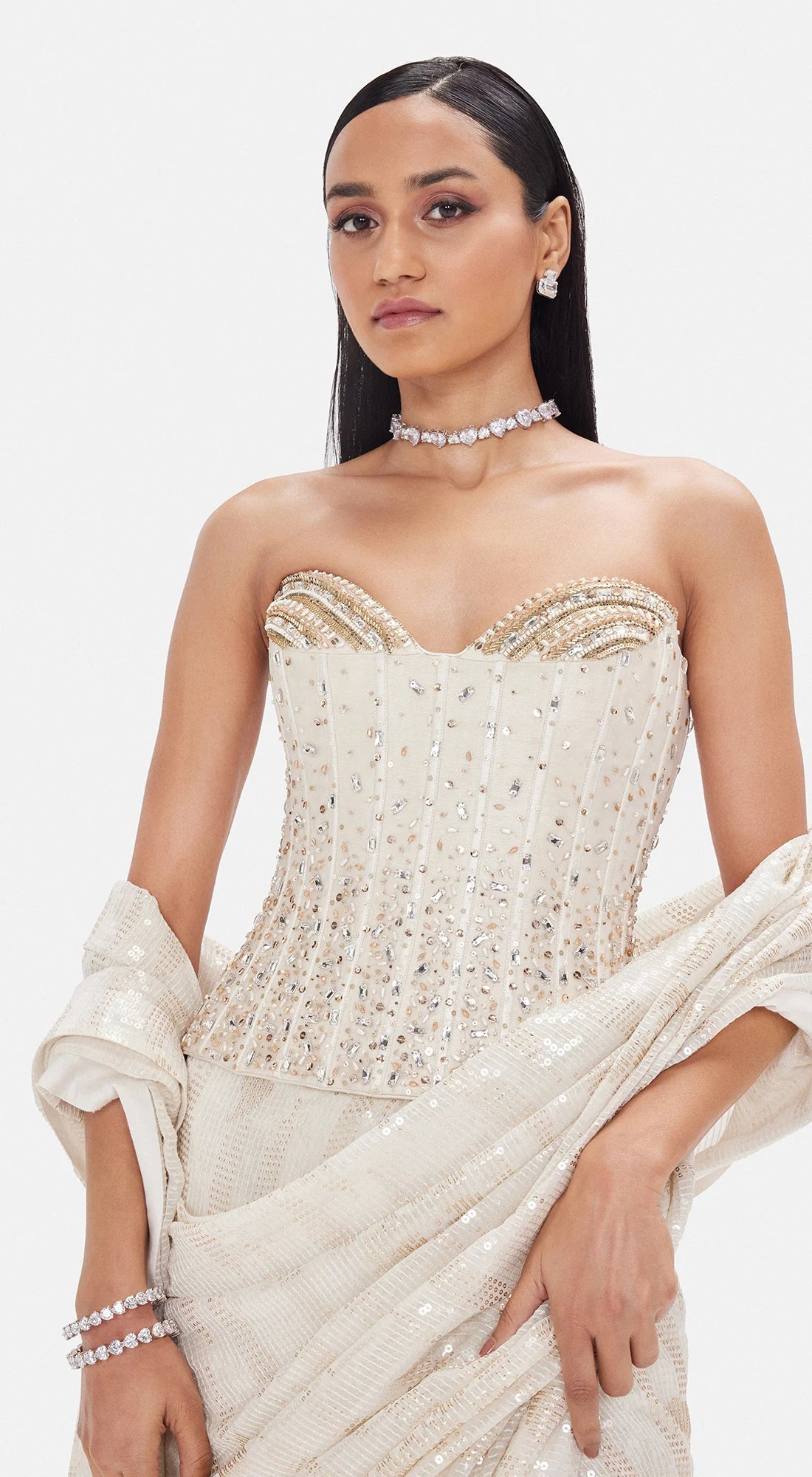 White lily corset saree set