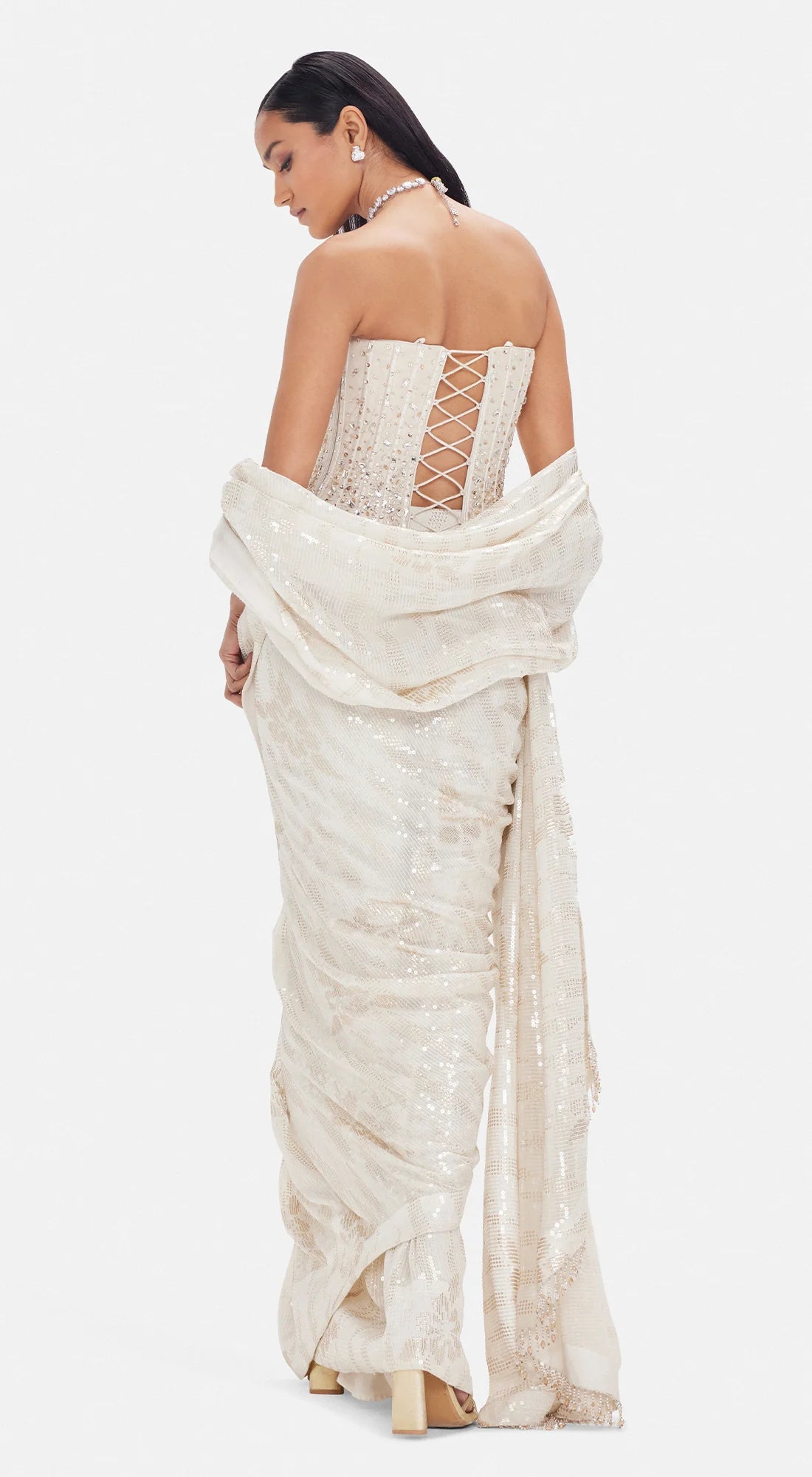 White lily corset saree set