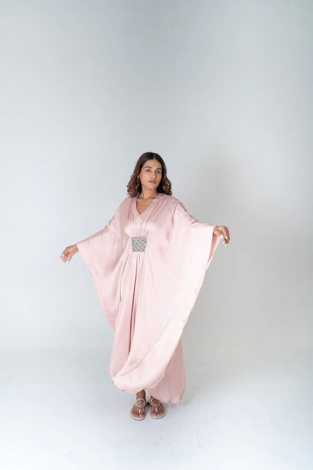 Baby pink braided long kaftan