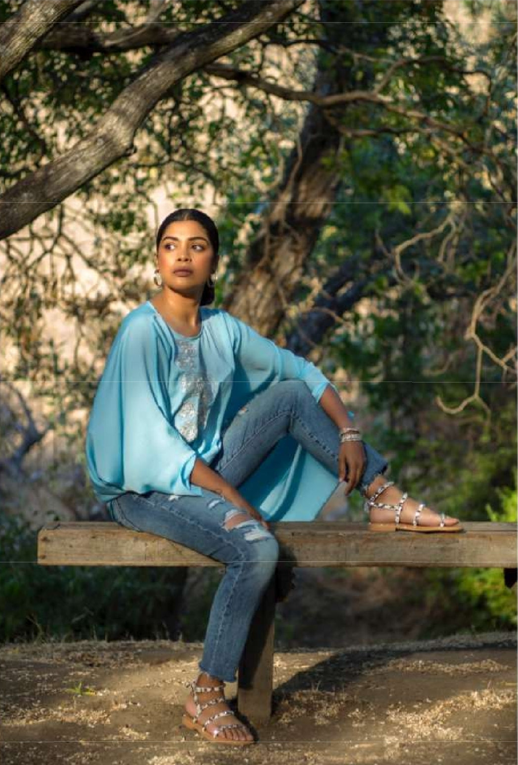 Embroidered drape tunic