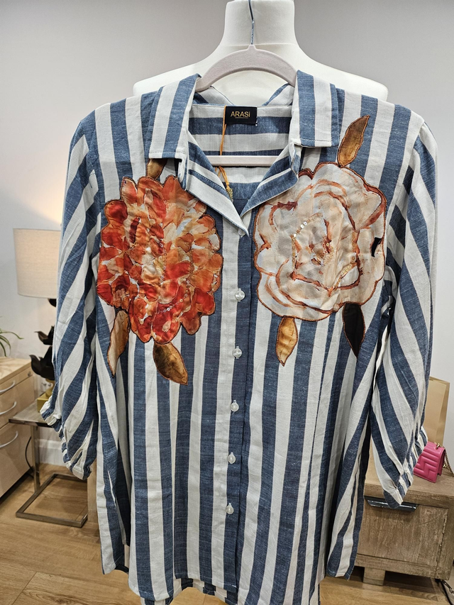 Stripe applique shirt blue