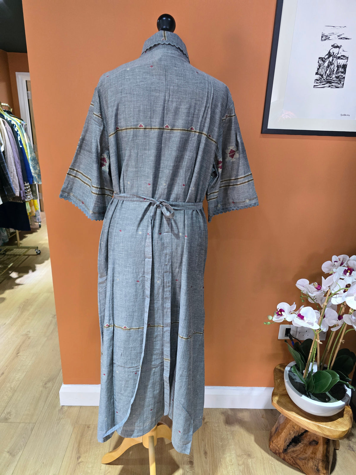 Grey red jamdani dress