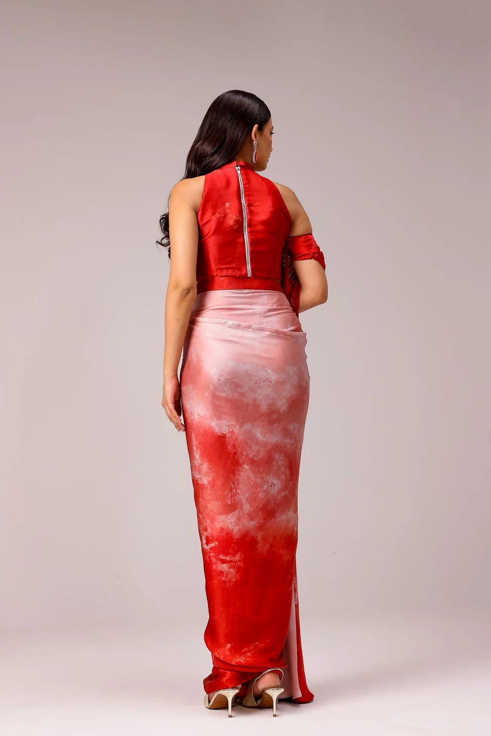 Rosette draped saree with fringe blouse