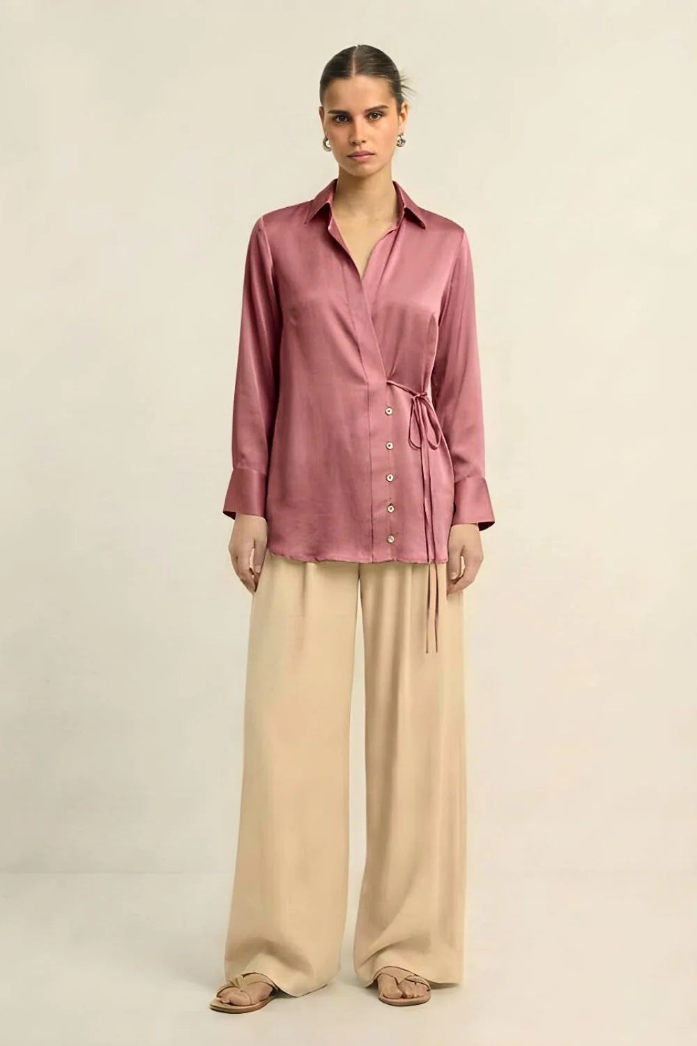 Silk brick red wrap blouse