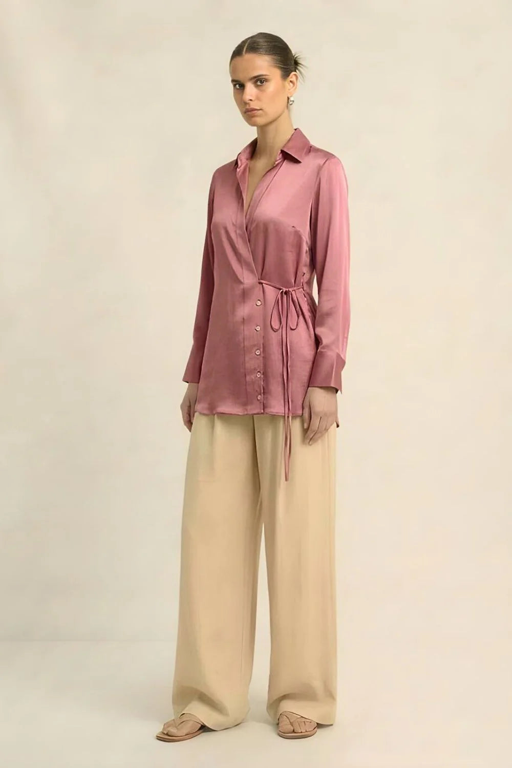Silk brick red wrap blouse