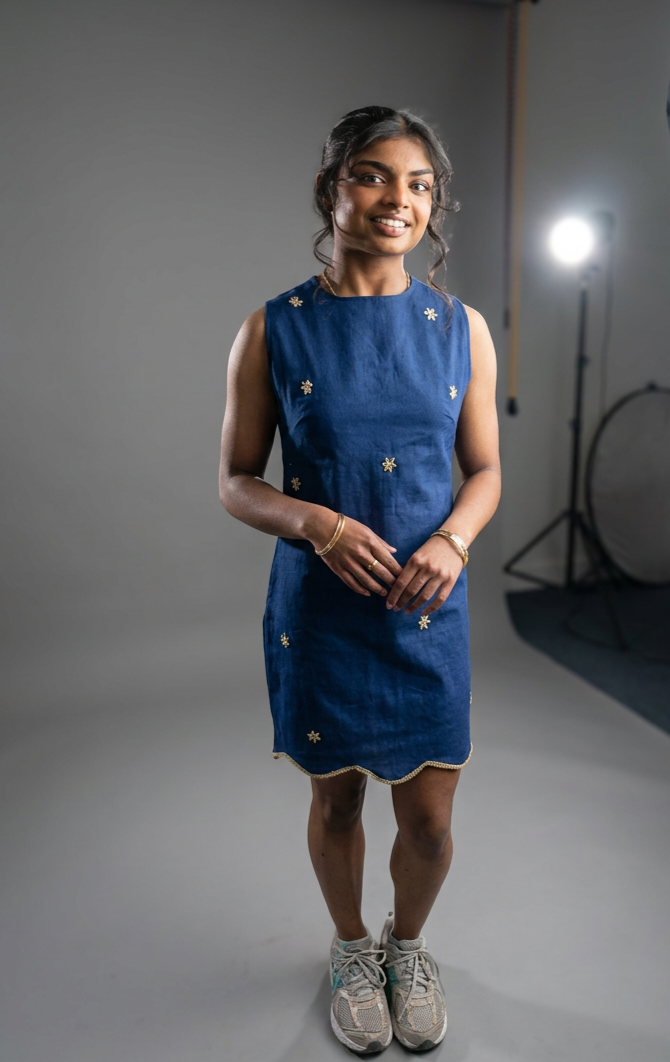 Kinari denim embellished dress
