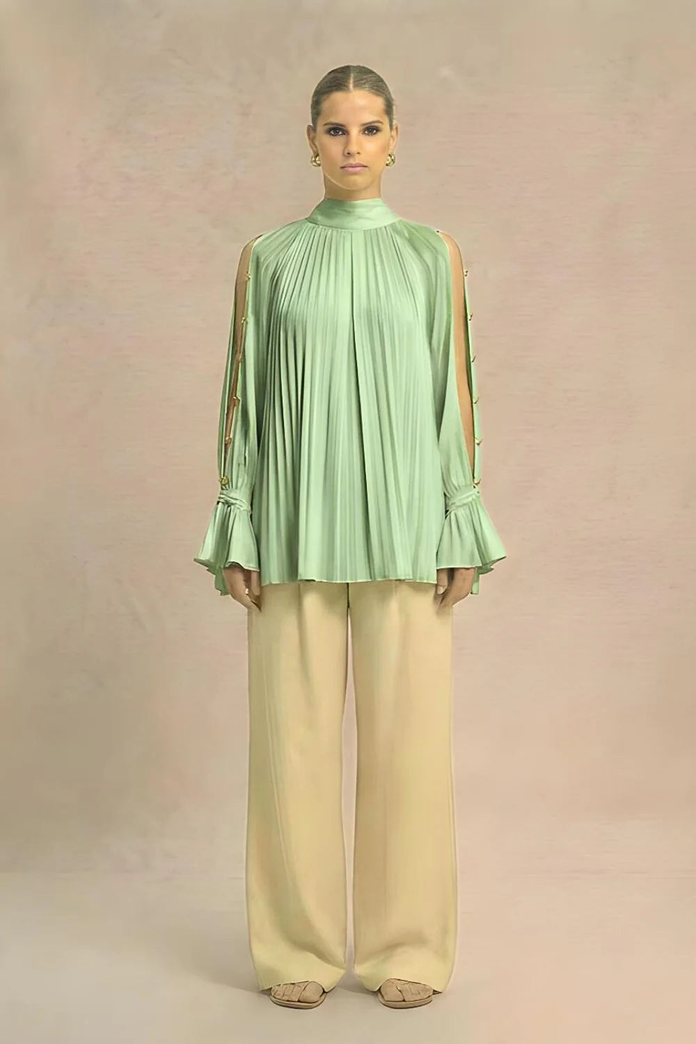 Silk shirts green halterneck blouse