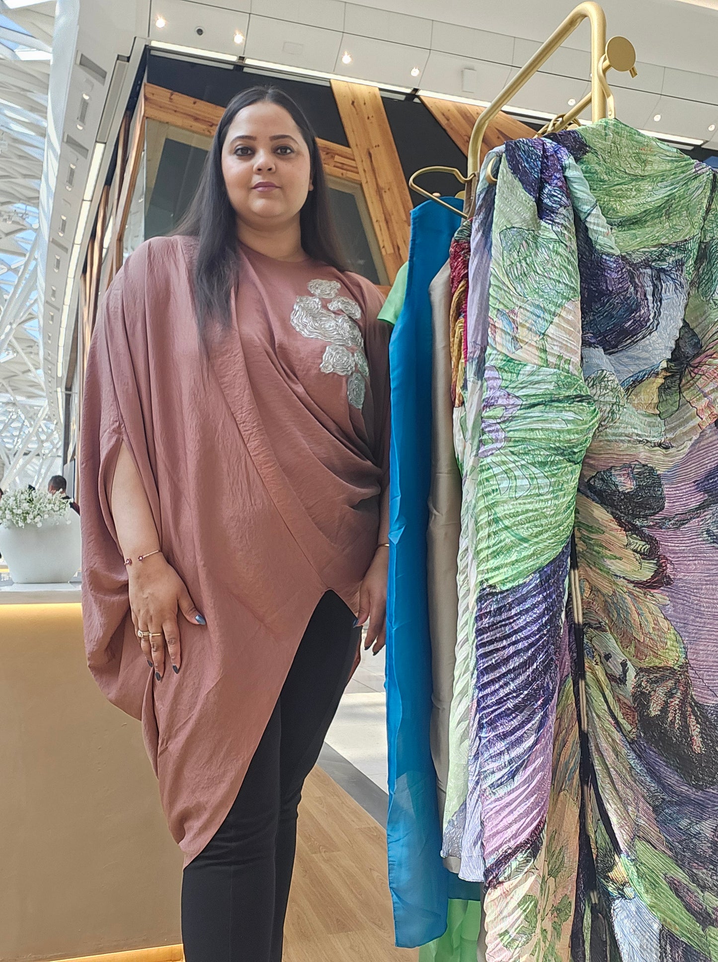 Embroidered drape tunic rose pink
