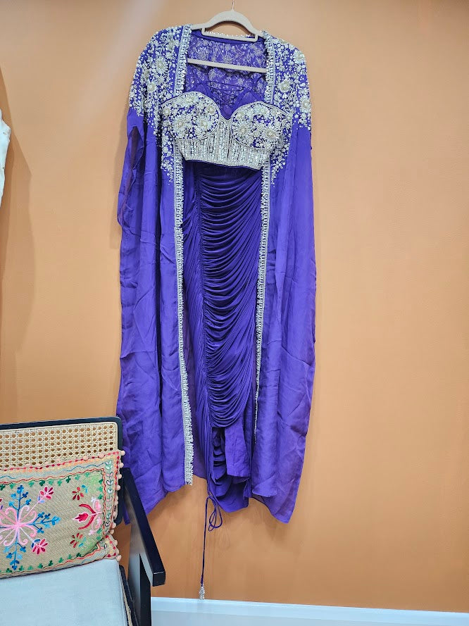 Purple embroidered cape set