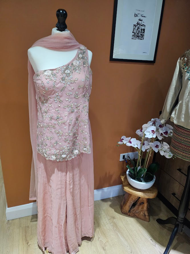 Pink one shoulder sharara set
