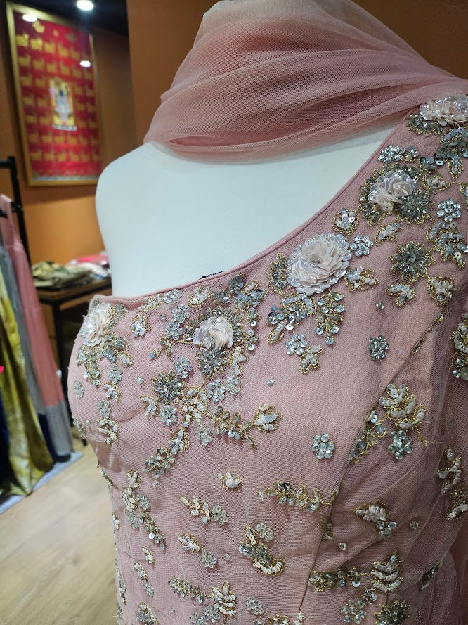 Pink one shoulder sharara set