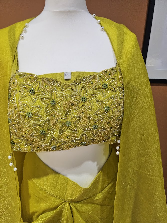 Yellow dhoti skirt cape set