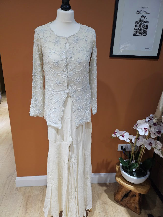 White pant & top sequin set