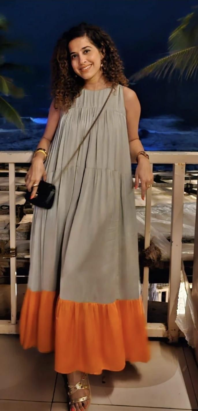 Pink grey halter dress