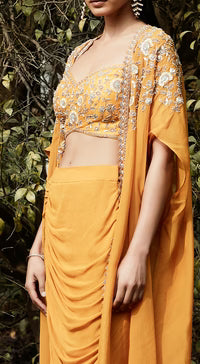 Mustard embroidered cape set