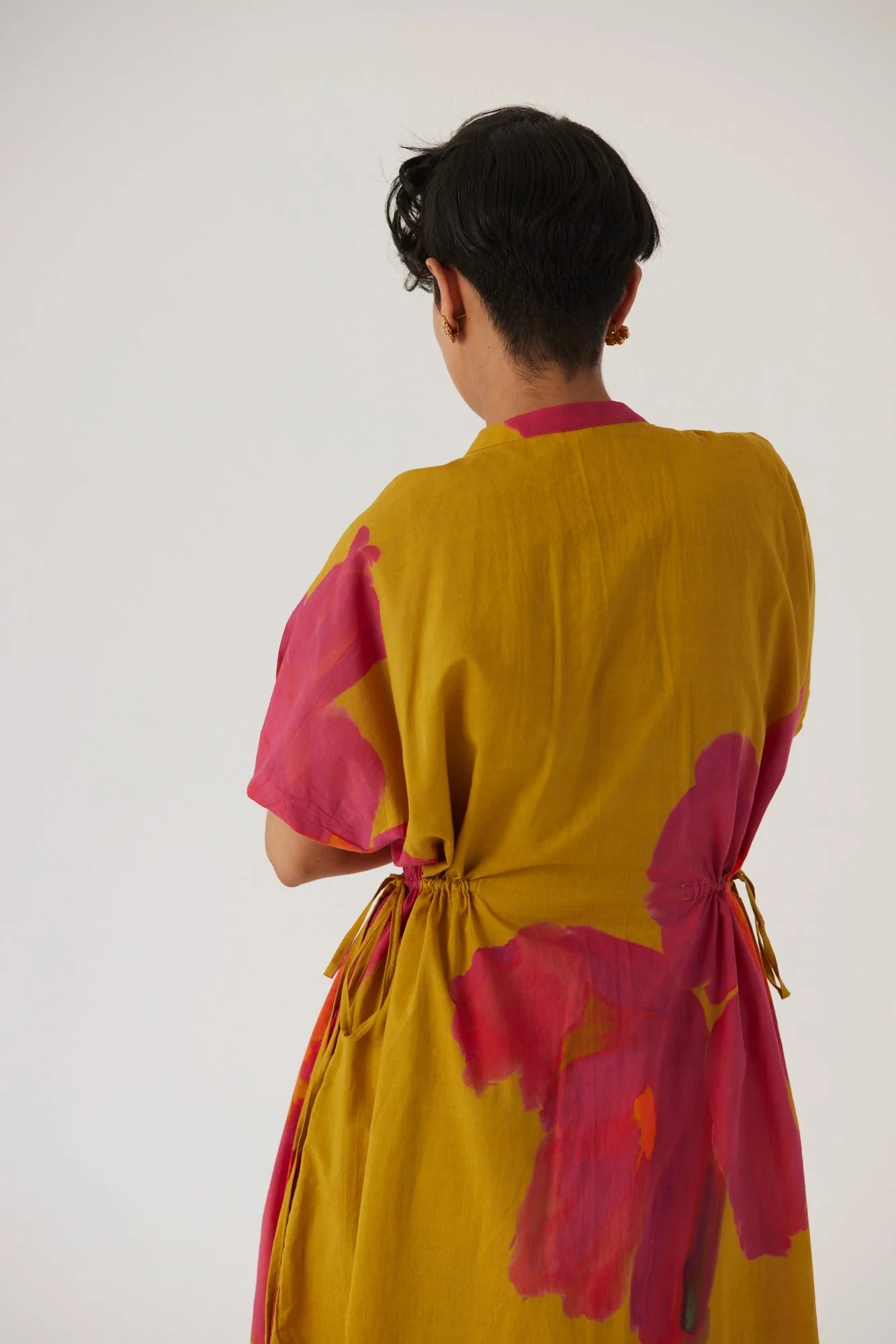 Pink mustard tie up dress