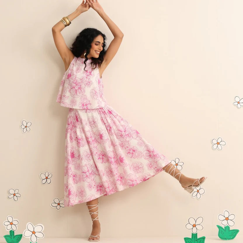 Pink floral skirt set