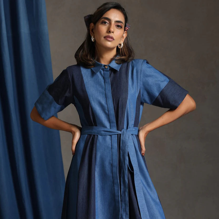 Denim patchwork dress