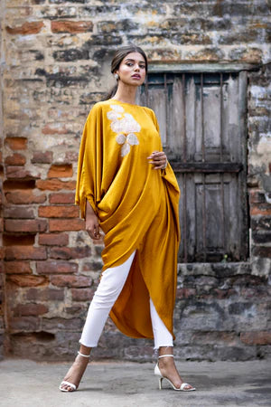 Embroidered drape tunic