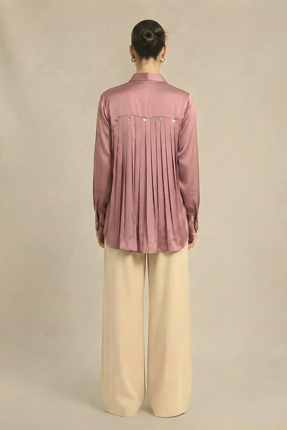 Silk shirts brick red pleated embellished