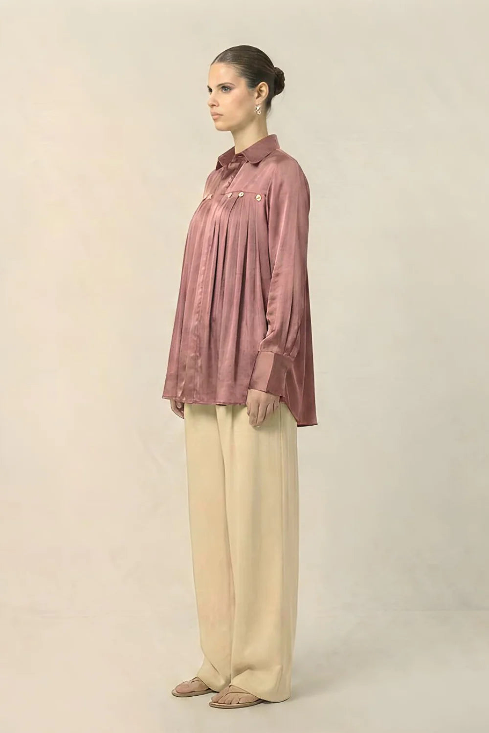 Silk shirts brick red pleated embellished