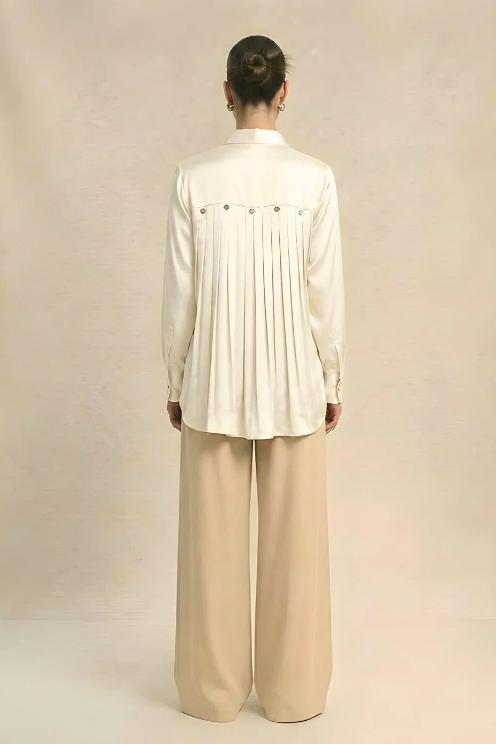 Silk shirts ivory white pleated embellished