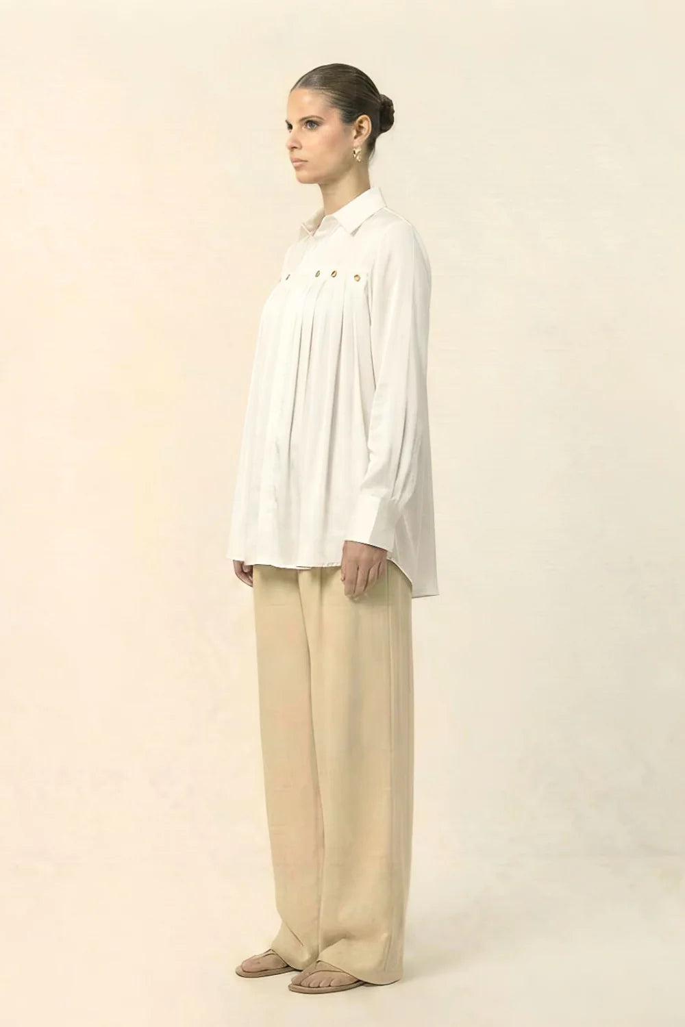 Silk shirts ivory white pleated embellished