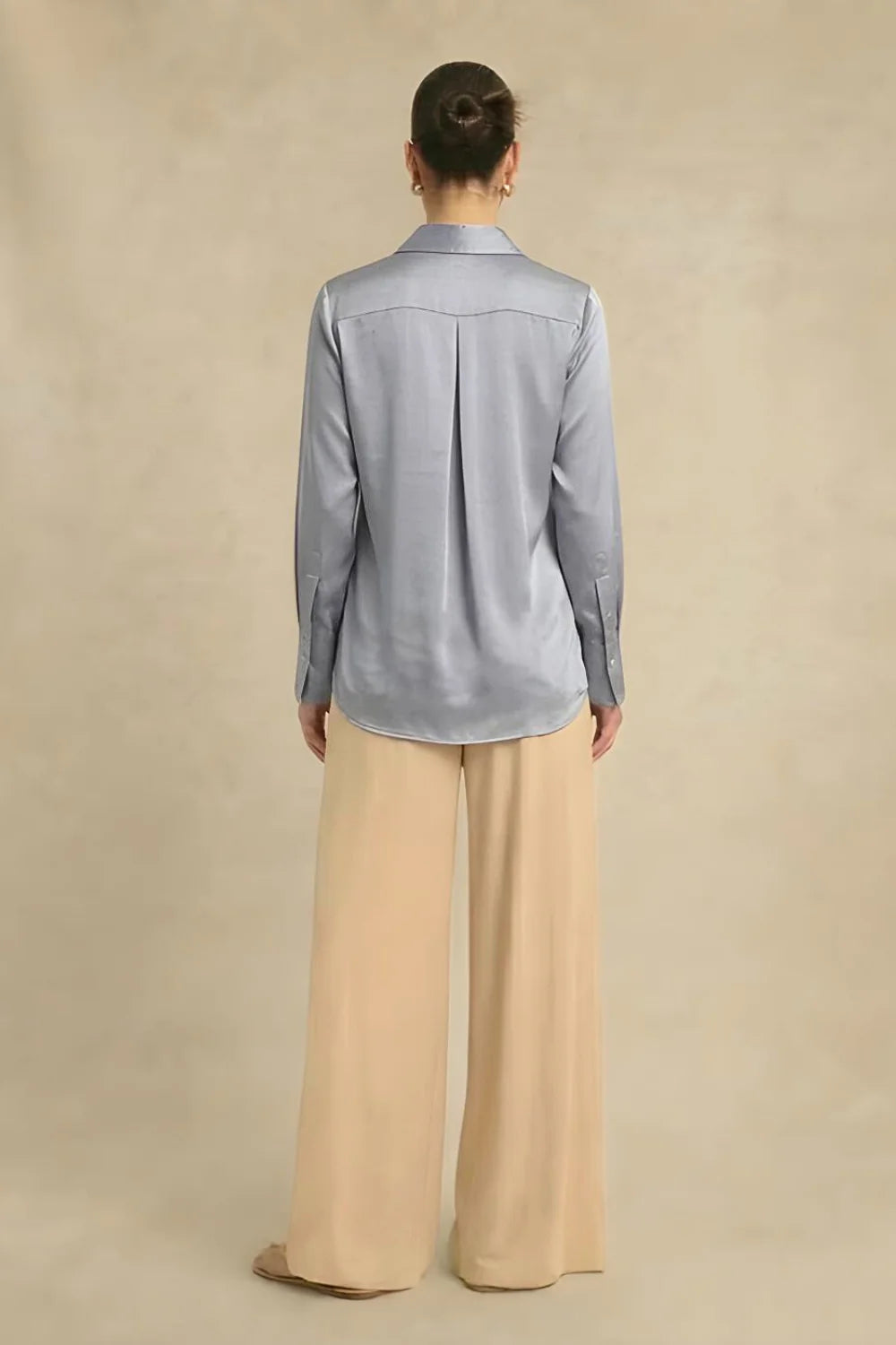 Silk shirts grey pleated embellished