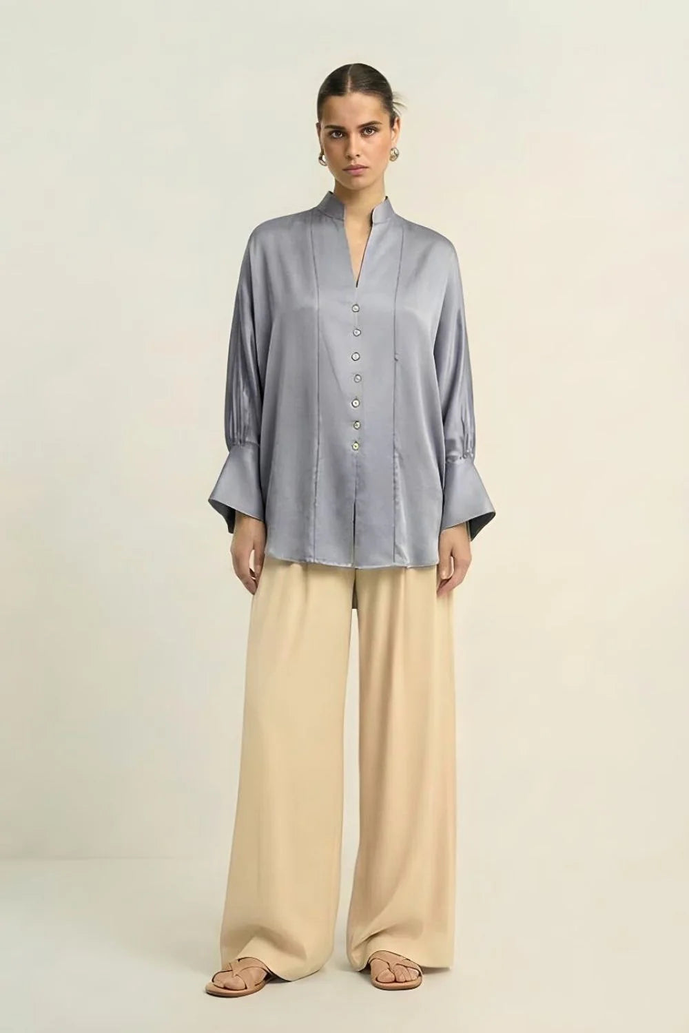 Silk grey kaftan blouse
