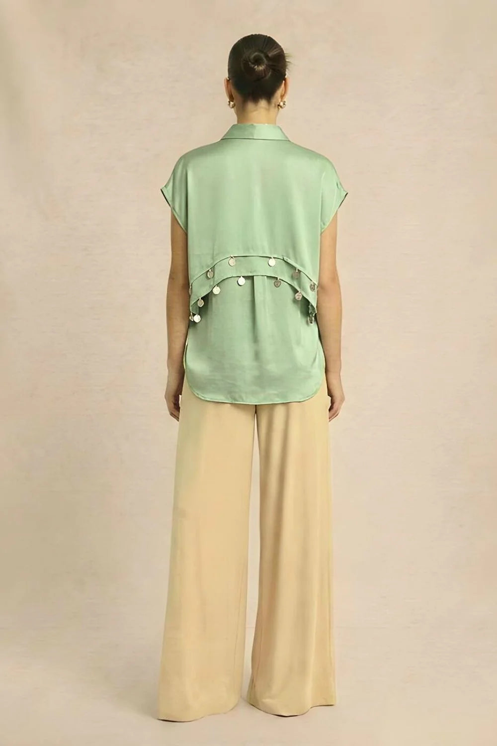 Silk green coin flap shirt
