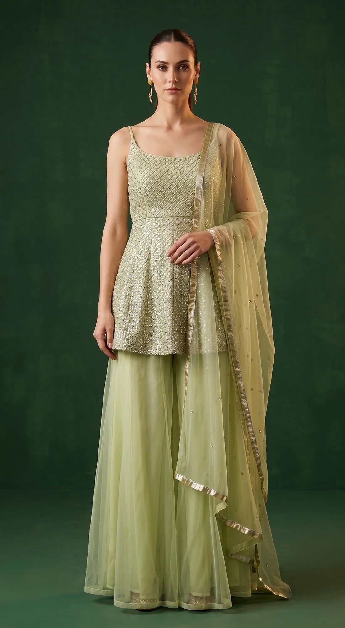 Pista green sharara set