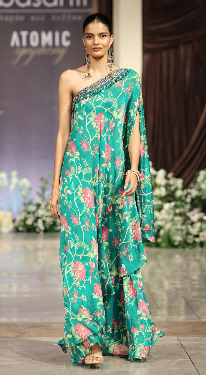 Blossom one shoulder cape set