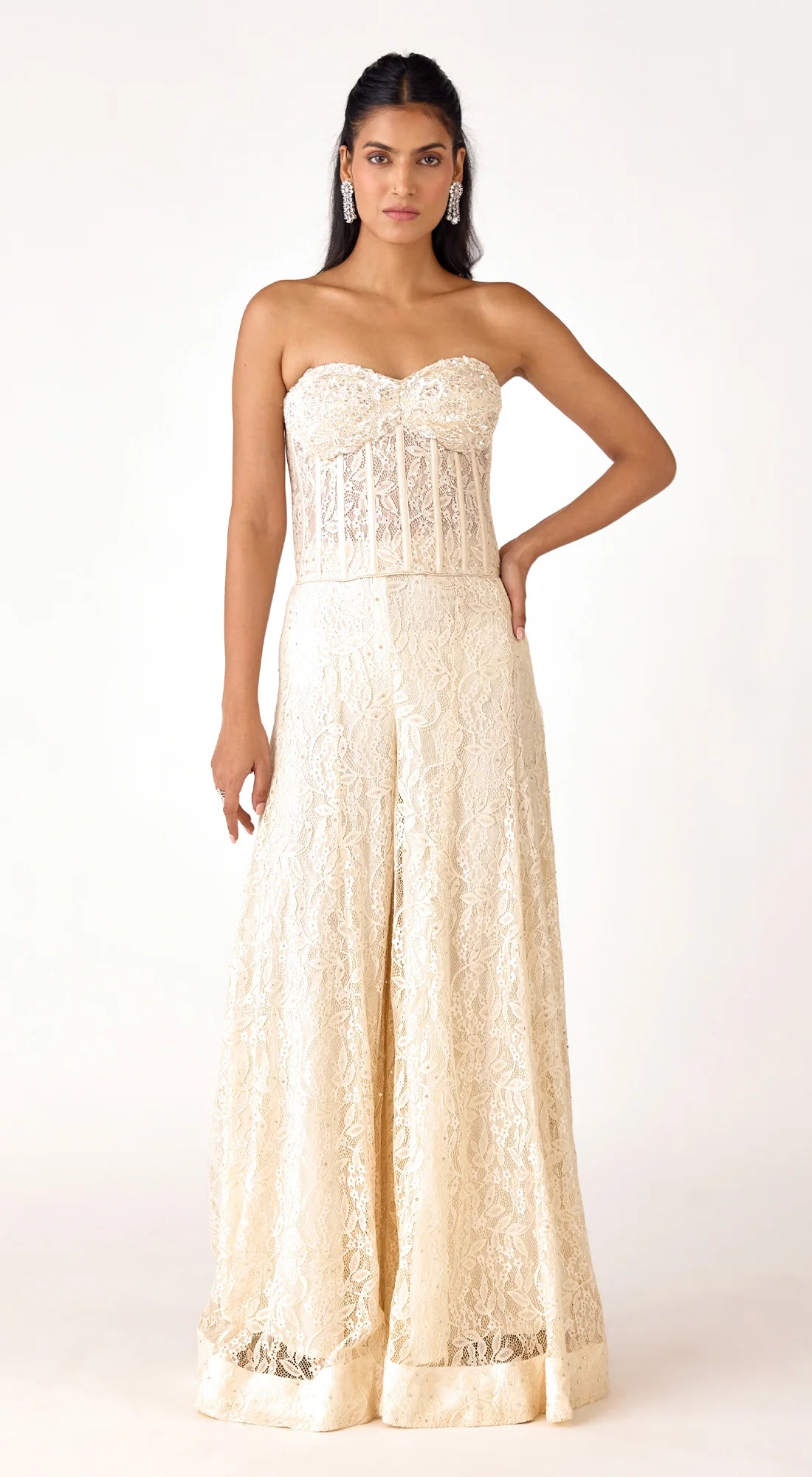 Ivory pearl corset pant set