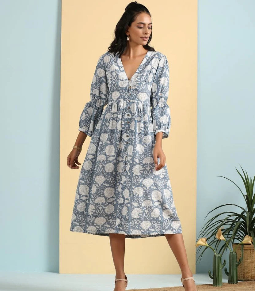 Flamingo grey blue dress