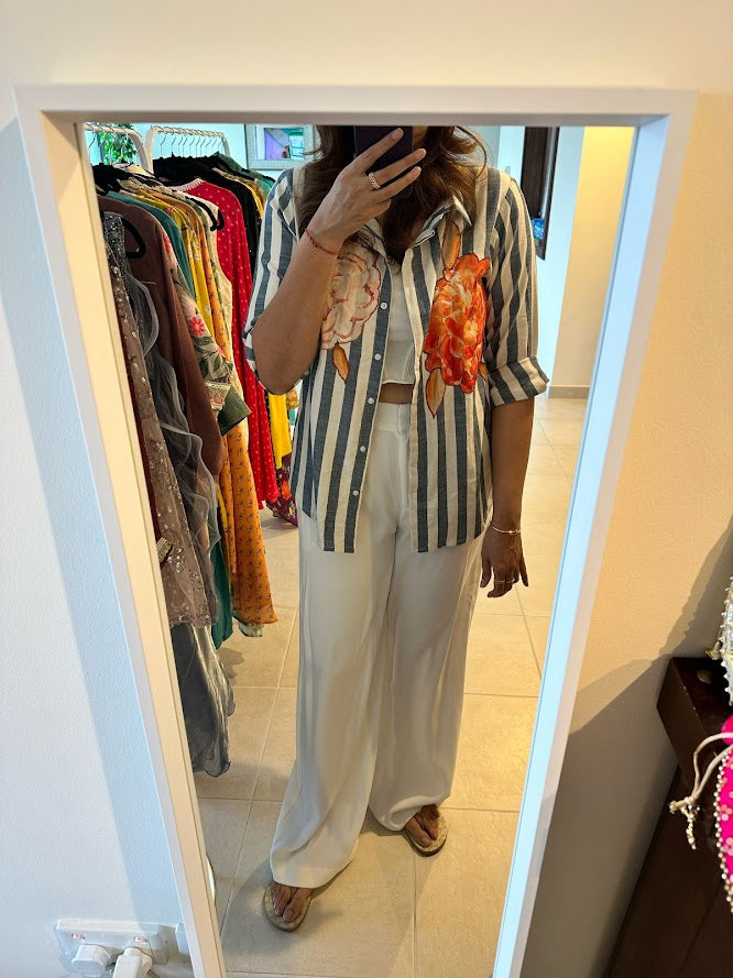 Stripe applique shirt blue