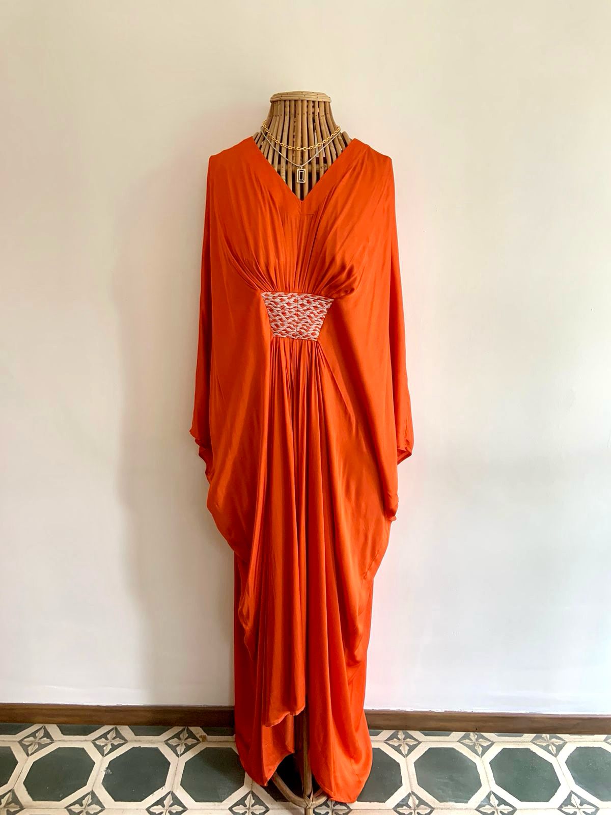Orange braided long kaftan