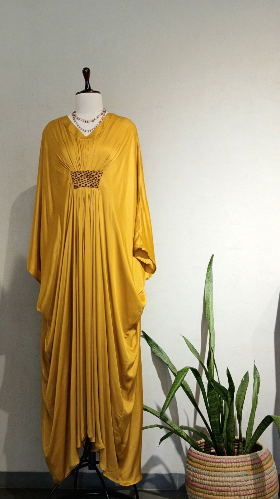 Mustard braided long kaftan