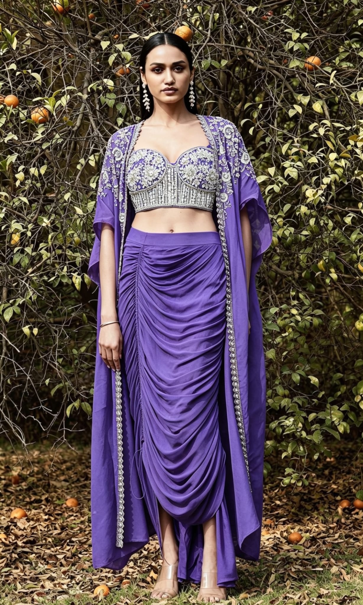 Purple embroidered cape set