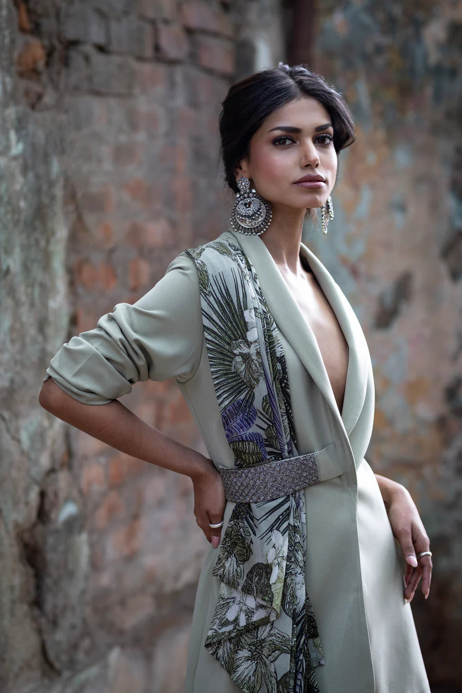 Sage blazer set with scarf