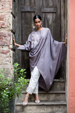 Embroidered drape tunic