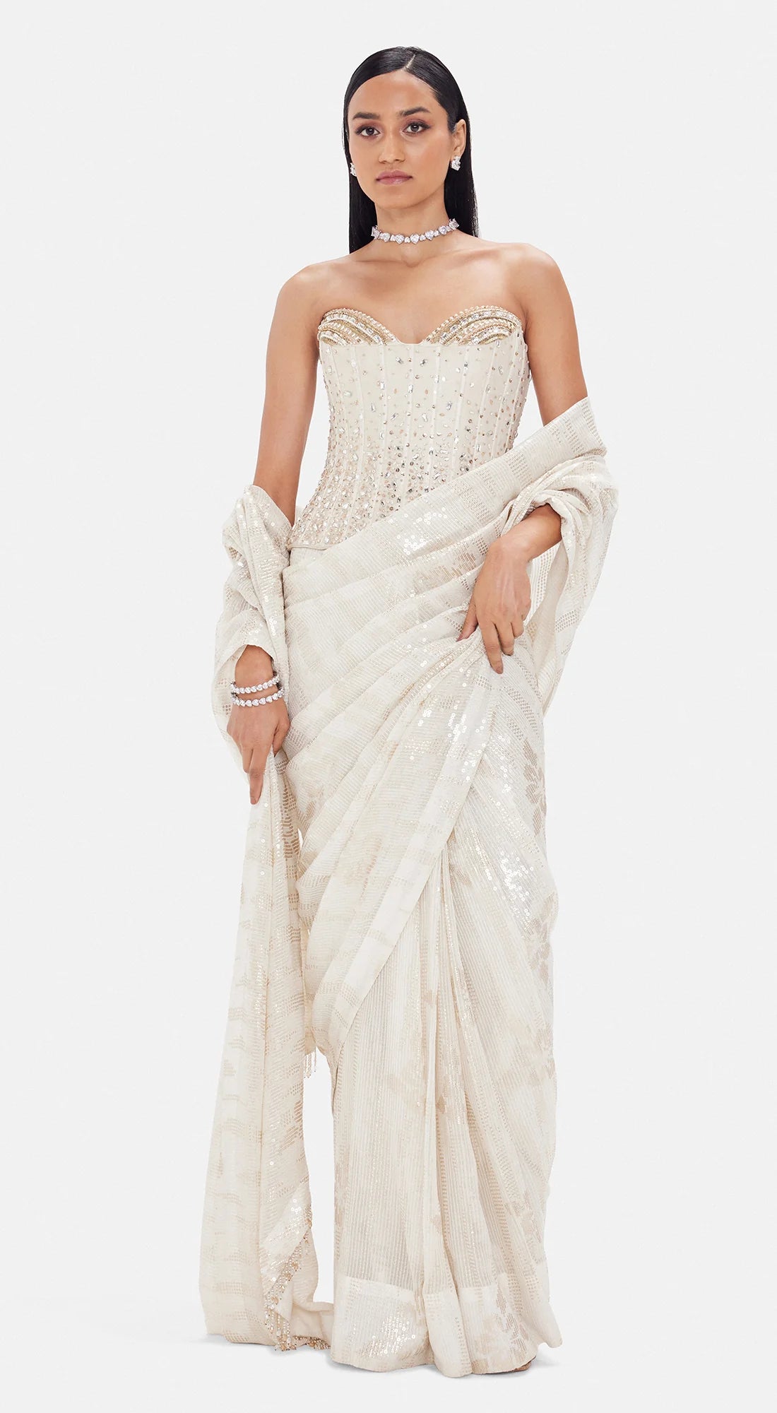 White lily corset saree set