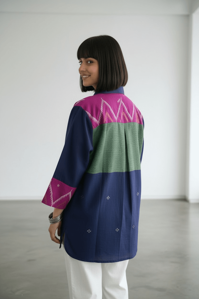 Midnight blue patchwork shirt